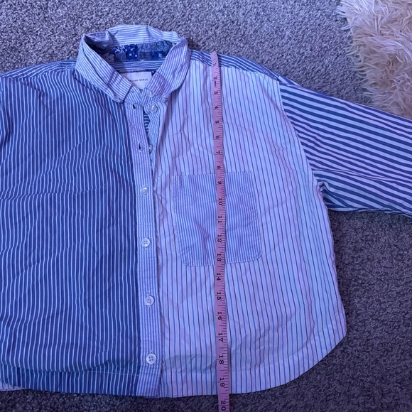 American Eagle Womens Striped Long Sleeve Button Down Crop Top Shirt - Picture 7 of 9